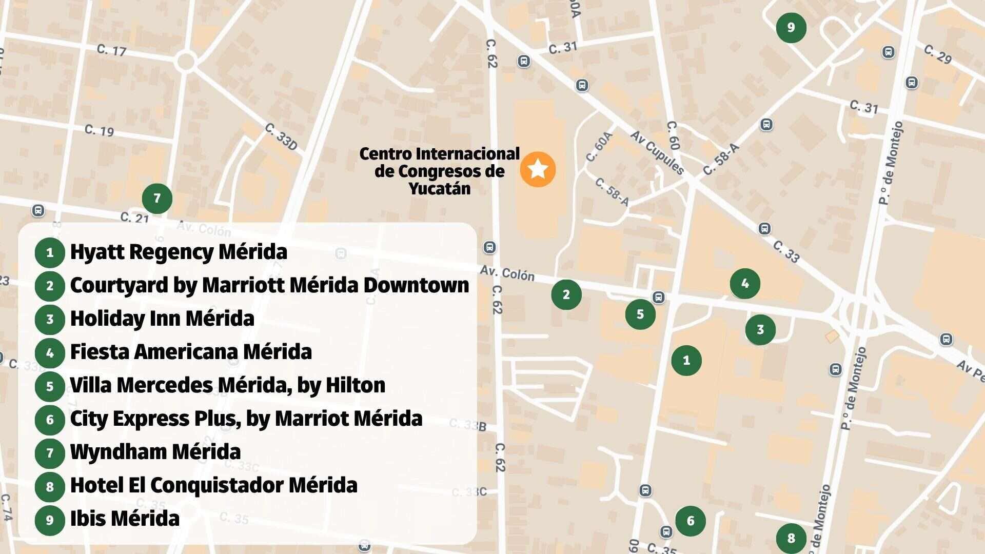 Mérida hotel map